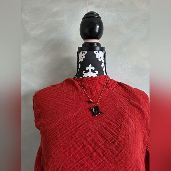 Betsey Johnson Black Cat Pendant Antique Gold Tone Necklace Rhinestone Rare 19' - Picture 10 of 12